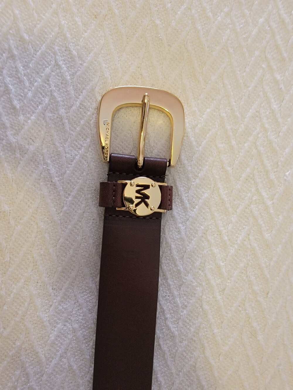 Vintage Michael Kors Brown Leather Belt with Gold MK Accent